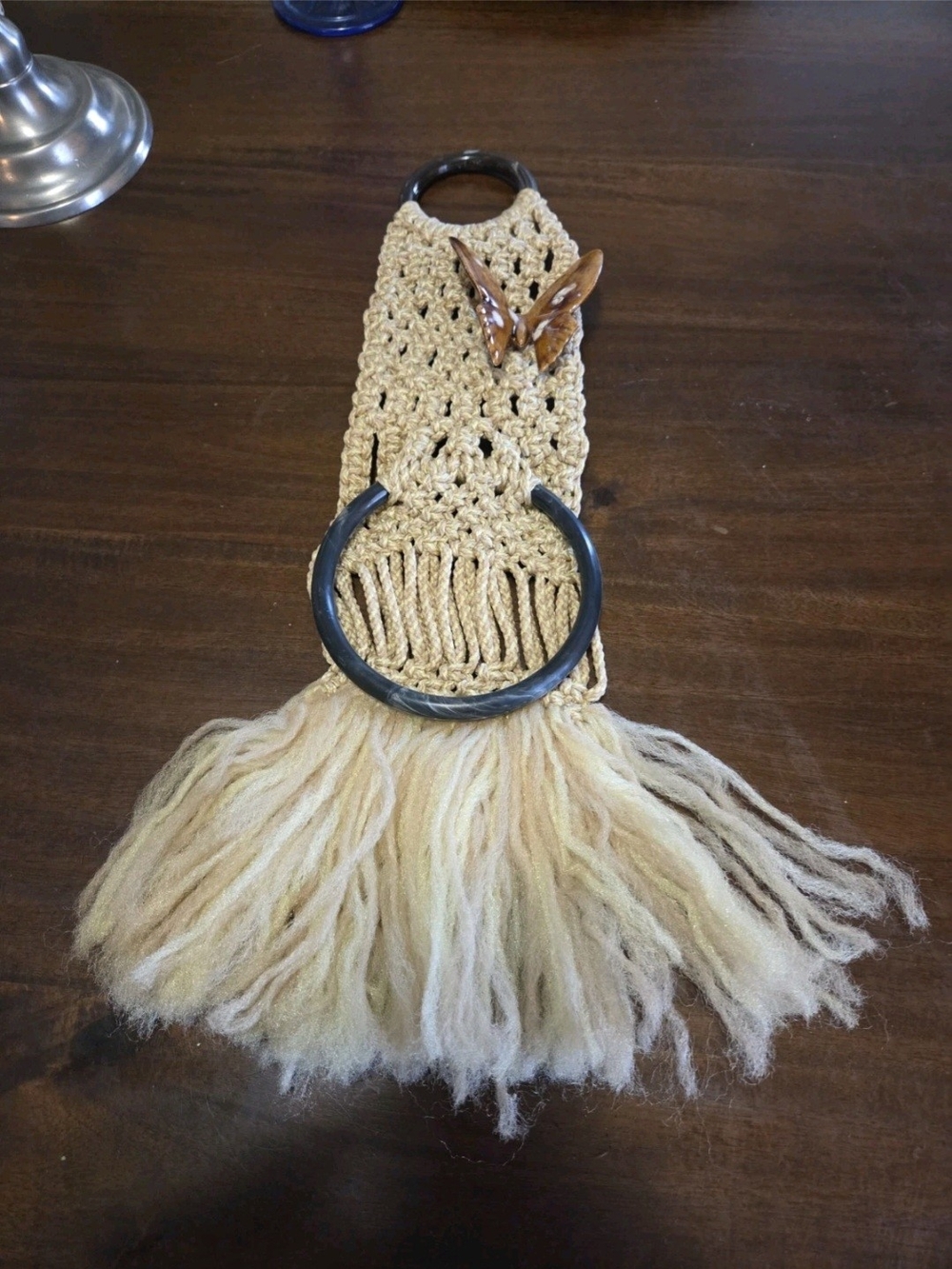 macrame guest towel holder, Butterfly, Boho, 70s Vibe, Vintage Handmade